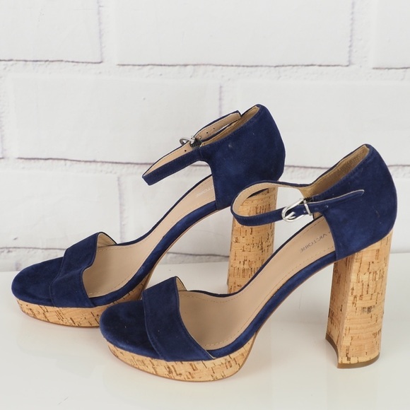 Pour la Victoire 8 navy suede cork platform heel - Picture 3 of 10
